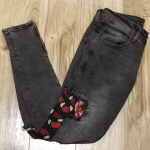 Ganjack's Embellished Punk Black Snake Skinny Jeans Mens 29x29 Distressed Grunge